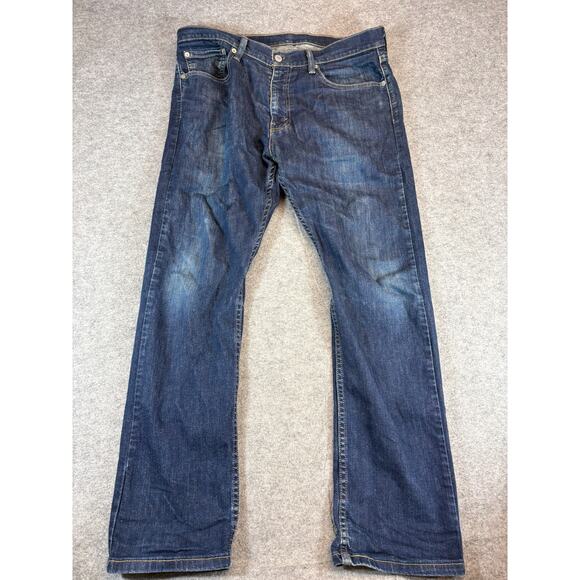 Levis 513 Denim Slim Straight Jeans Mens 35x30 Blue Dark Wash Red Tab Faded - Picture 2 of 9